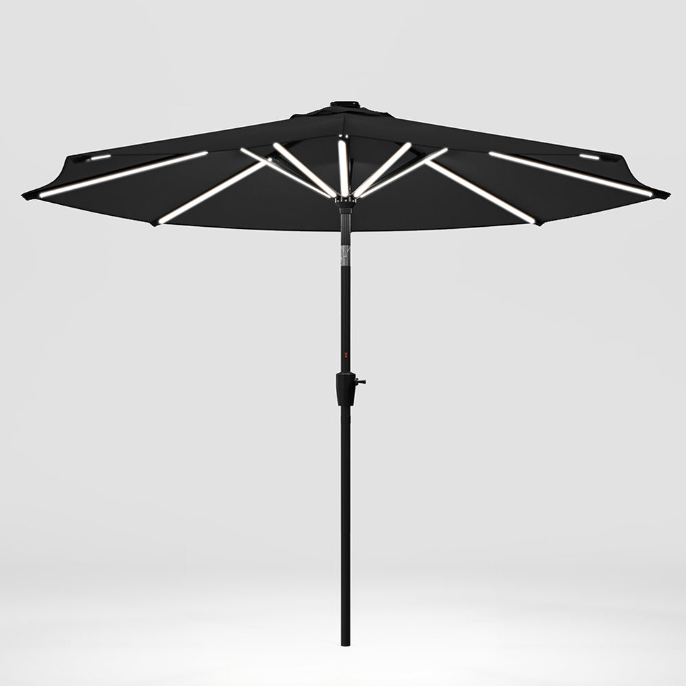 3M Large Garden LED Parasol Outdoor Beach Umbrella with Light Sun Shade Crank Tilt No Base, Gark Grey
