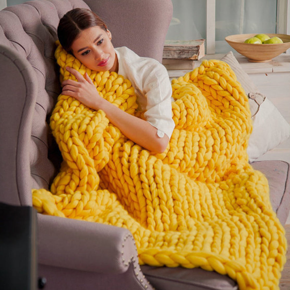 Yellow 60cm Handwoven Chunky Knit Throw Blanket