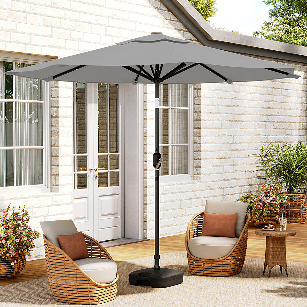 3M Large Garden LED Parasol Outdoor Beach Umbrella with Light Sun Shade Crank Tilt with Square Base, Light Grey