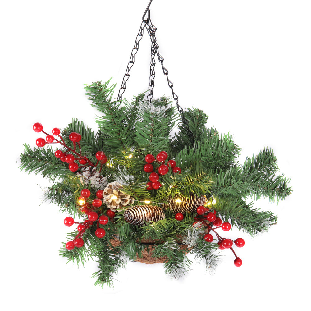 Artificial Christmas Hanging Basket with Frosted Pine Cone