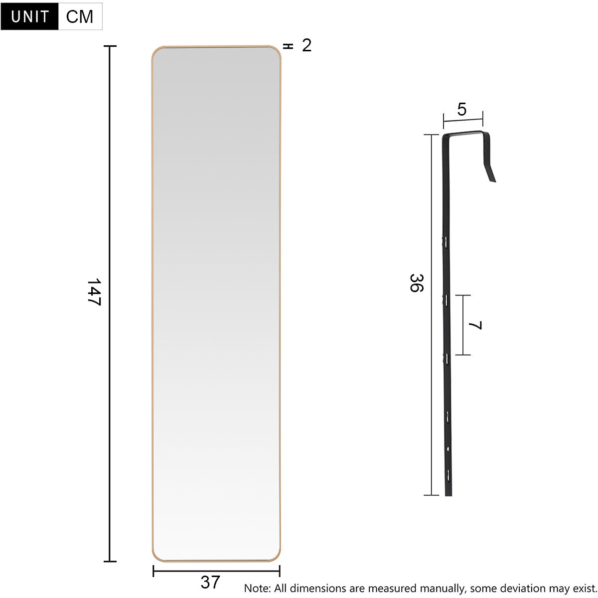 Full Length Mirror with Rounded Corners Door Hanging Gold Large Mirror