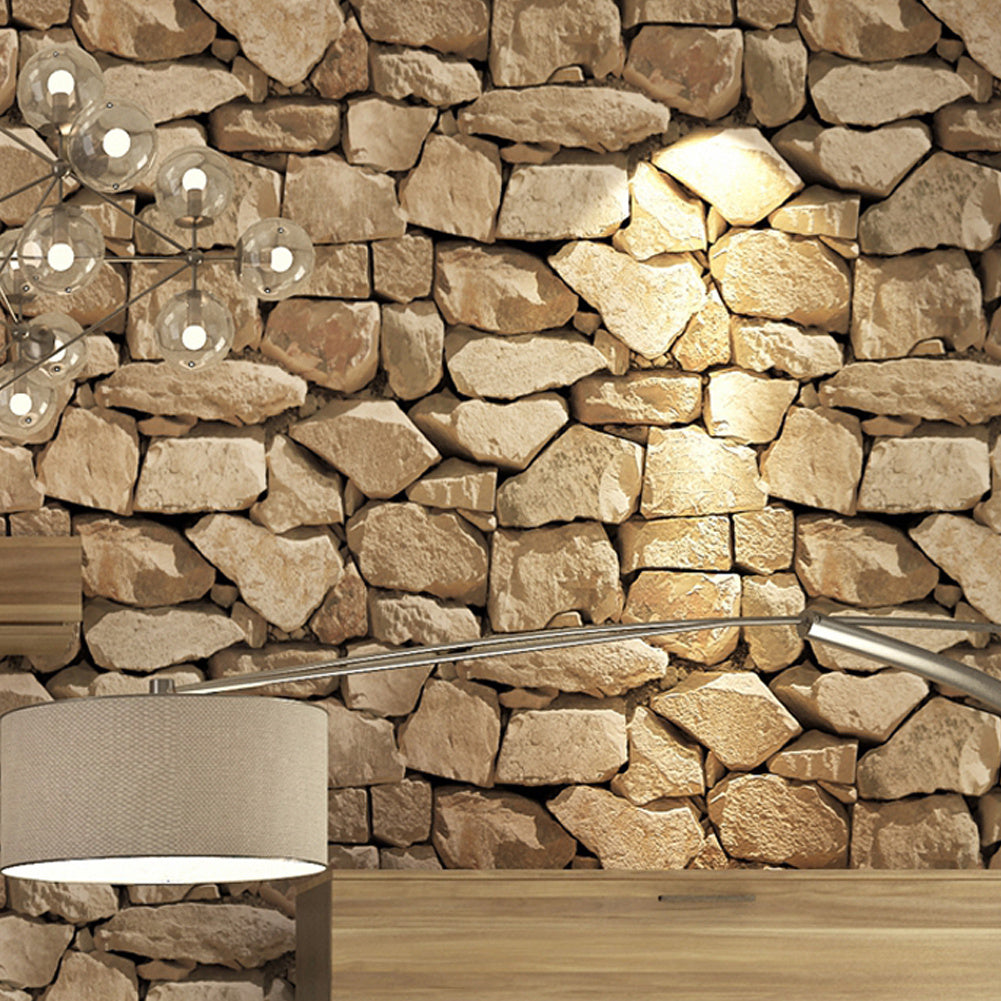 Rustic Stone Brick Textured Wallpaper