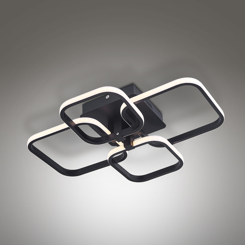 Modern Square LED Ceiling Light, Black Frame4 Head Dimmable