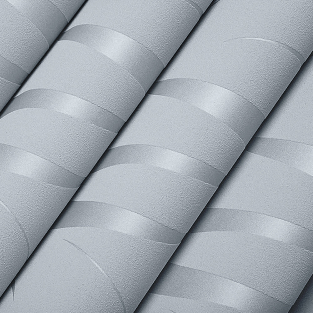 Modern Silver 3D Wave Stripe Non woven Embossed Flocking Wallpaper Roll, Silver Grey