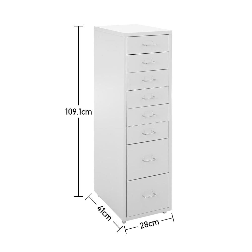 Office Rolling File Cabinet with 8 Drawers Shelf and Wheels, White