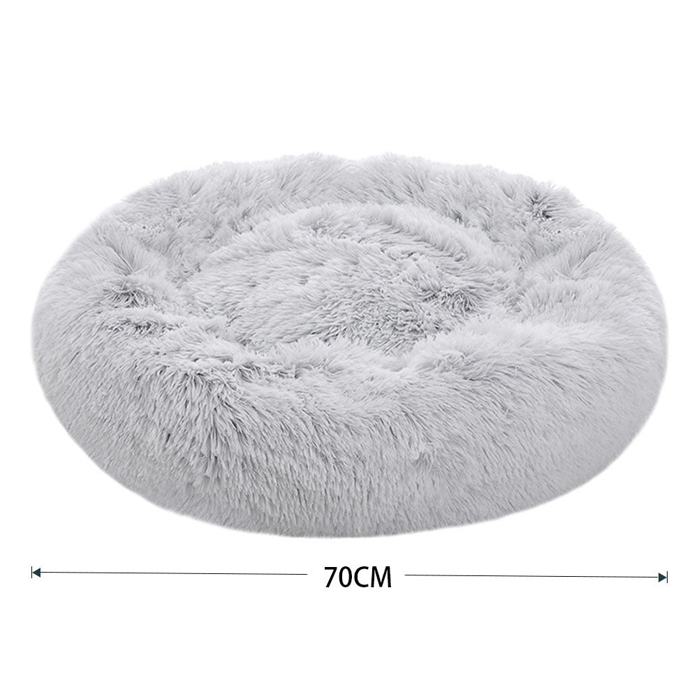 Grey White 70cm Round Donut Plush Dog Cuddler Bed