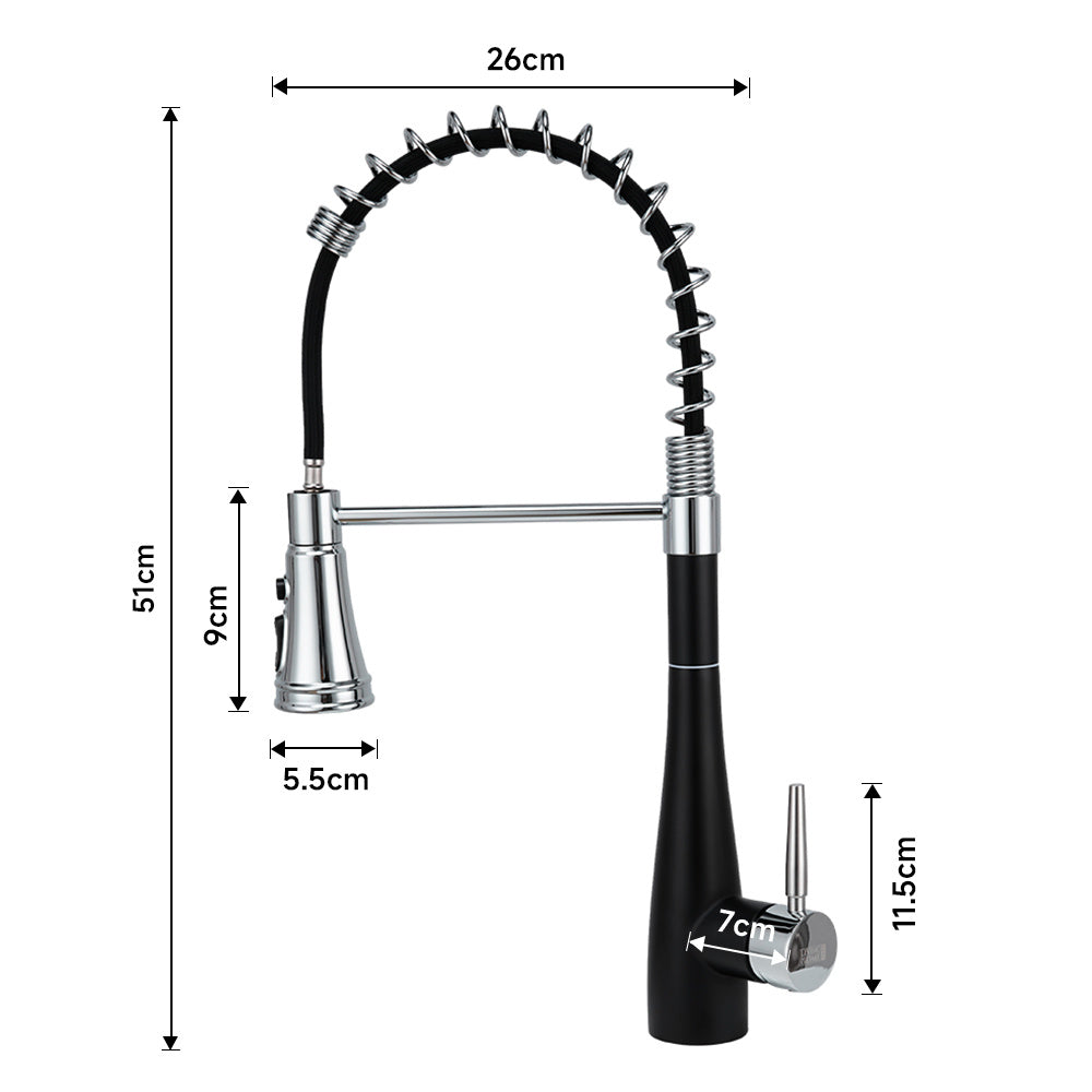 Prerinse Pull Down Swivel Kitchen Faucet,Black and Chrome