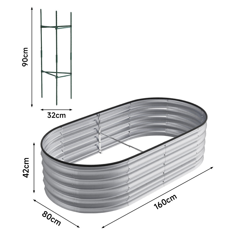 Silver 160cm Oval Shaped Galvanized Steel Raised Garden Bed