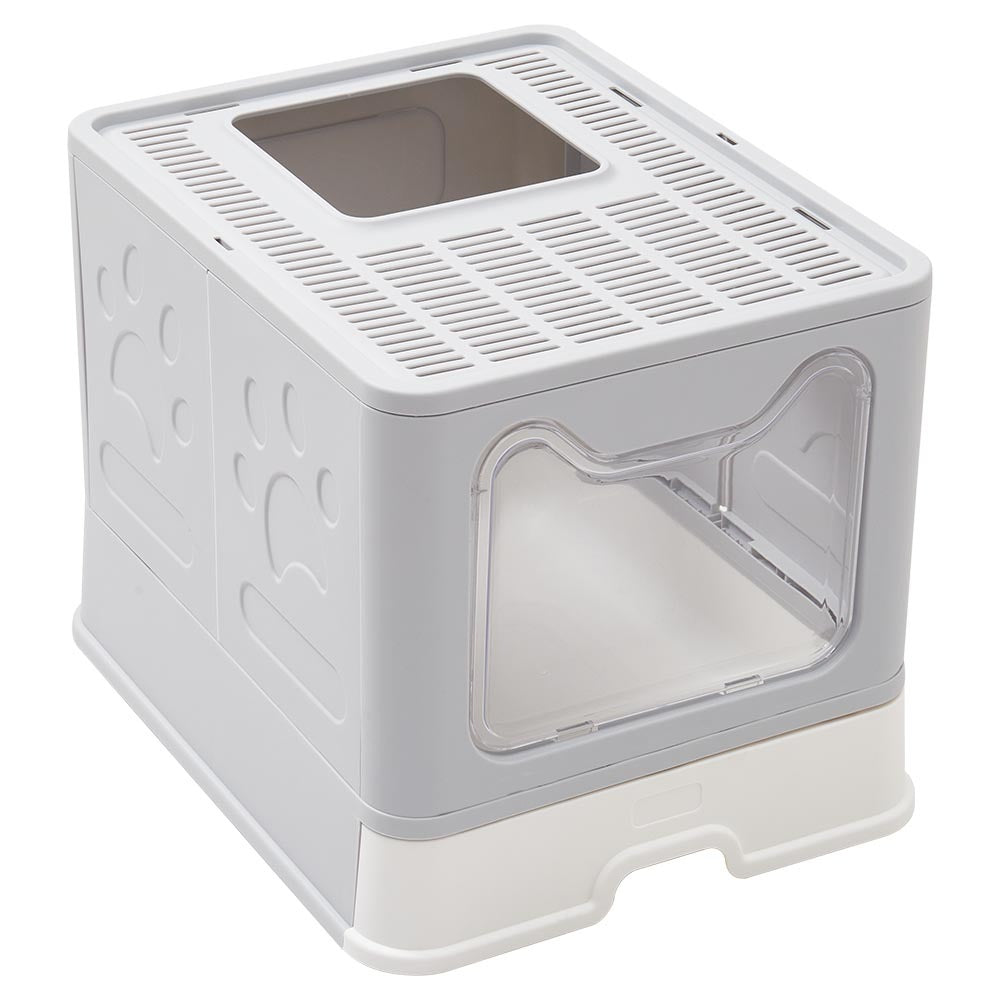 Grey Top Entry Plastic Folding Cat Litter Box