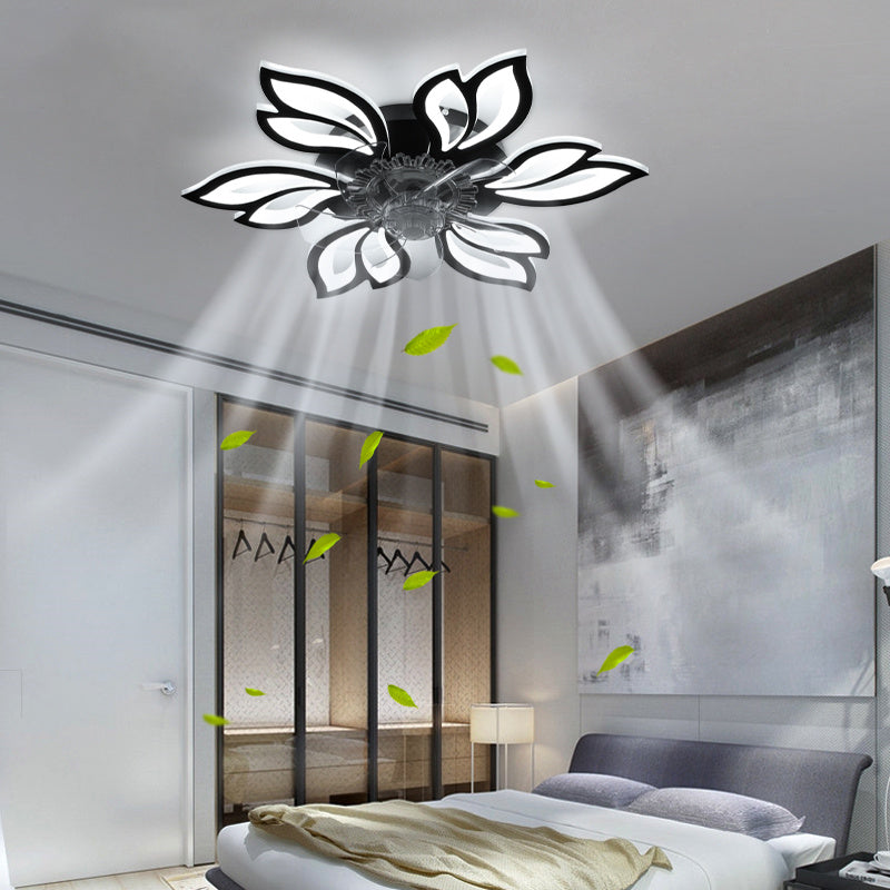 Black Modern Flower Ceiling Fan with 3 Color Lights