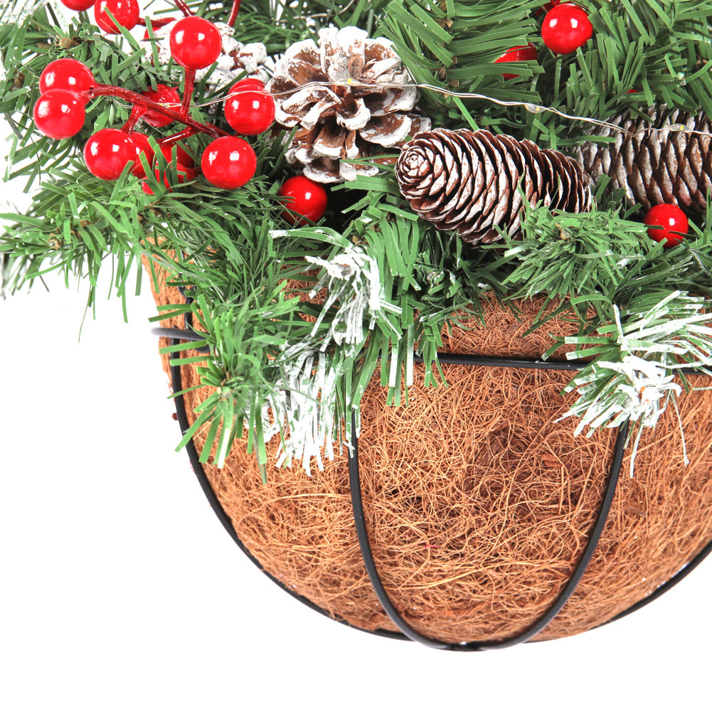 Artificial Christmas Hanging Basket with Frosted Pine Cone