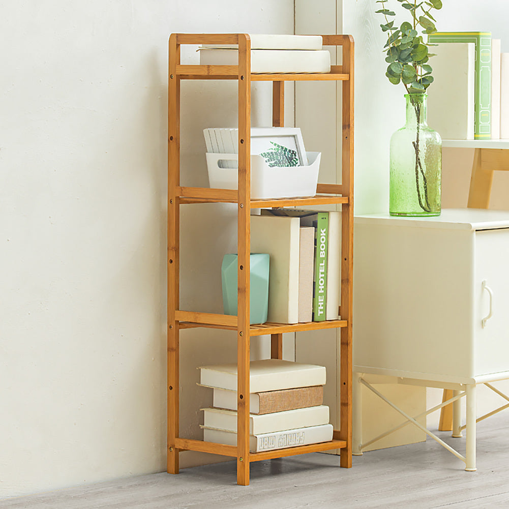 4 Tier Wood Minimalist Tiered Bamboo Bookshelf Rustic Storage Plant Stand