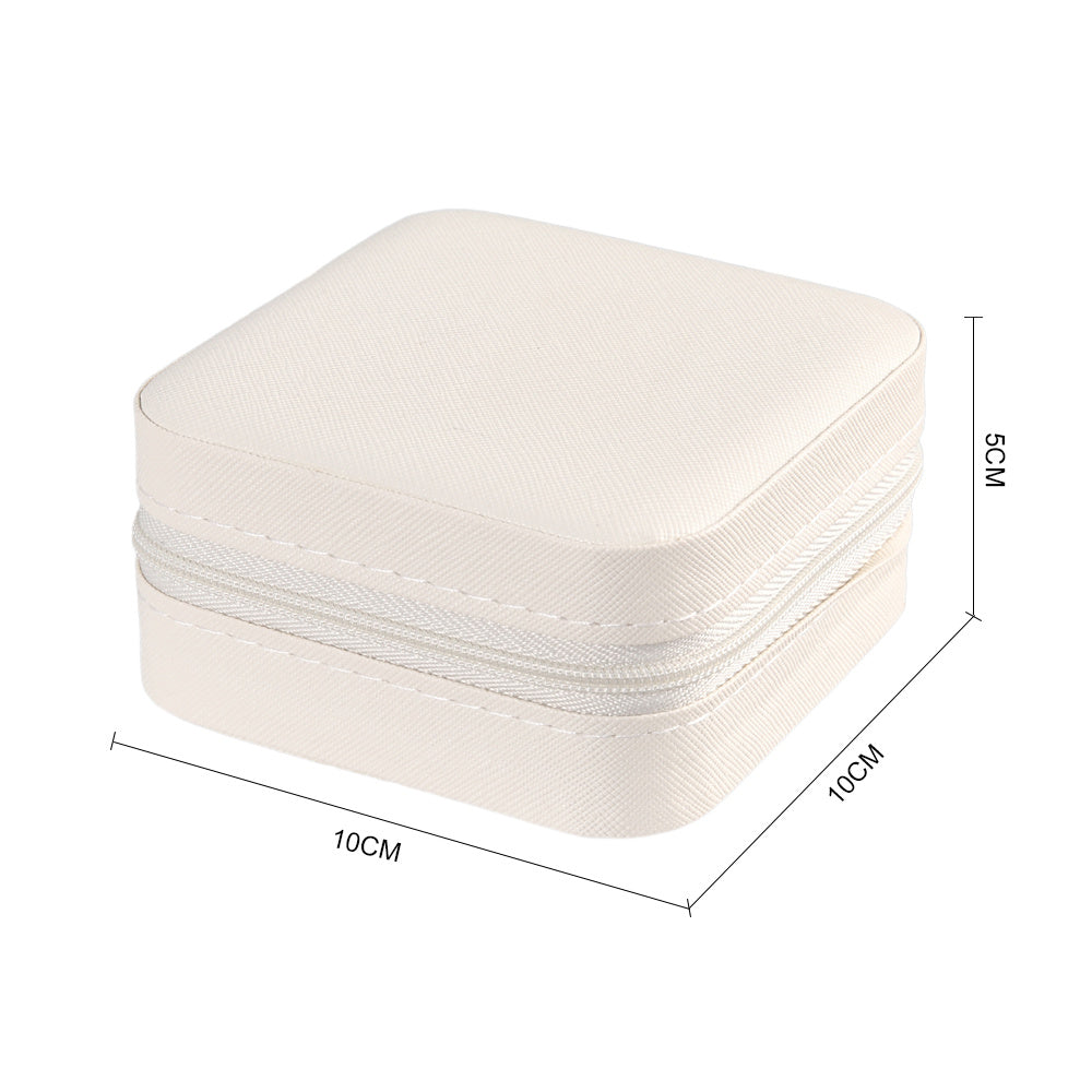 White Portable Small Faux Leather Jewellery Box