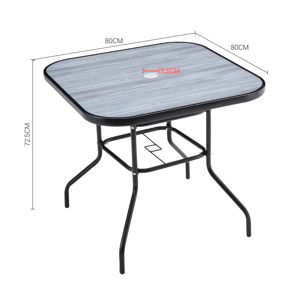Square Garden Tempered Glass Wood Grain Coffee Table with Four chairs