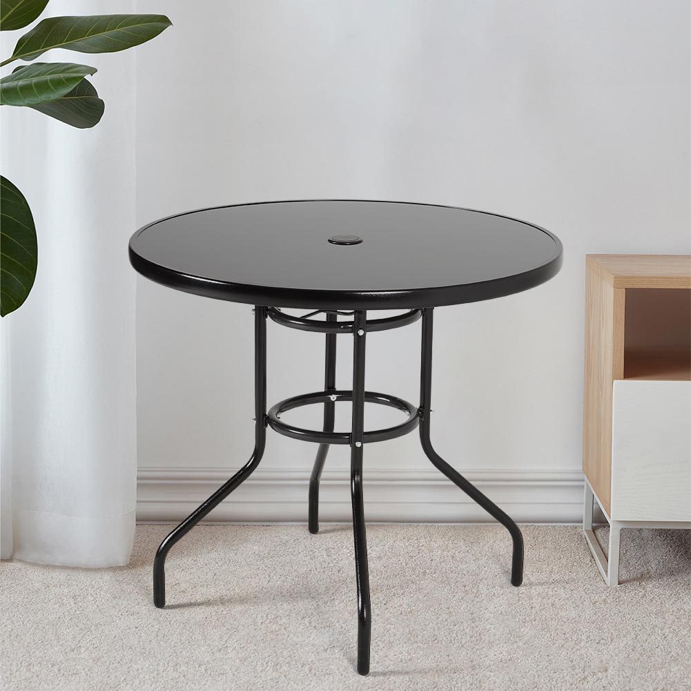80CM Garden Glass Top Table With Umbrella Hole Round