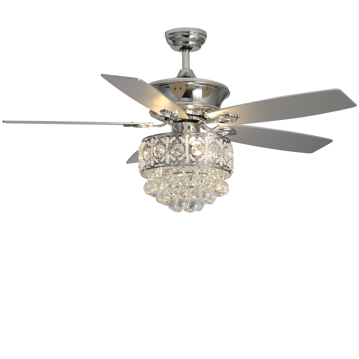 52 Inch Chandelier Ceiling Fan Light with 5 Blades and Remote Control, Chrome