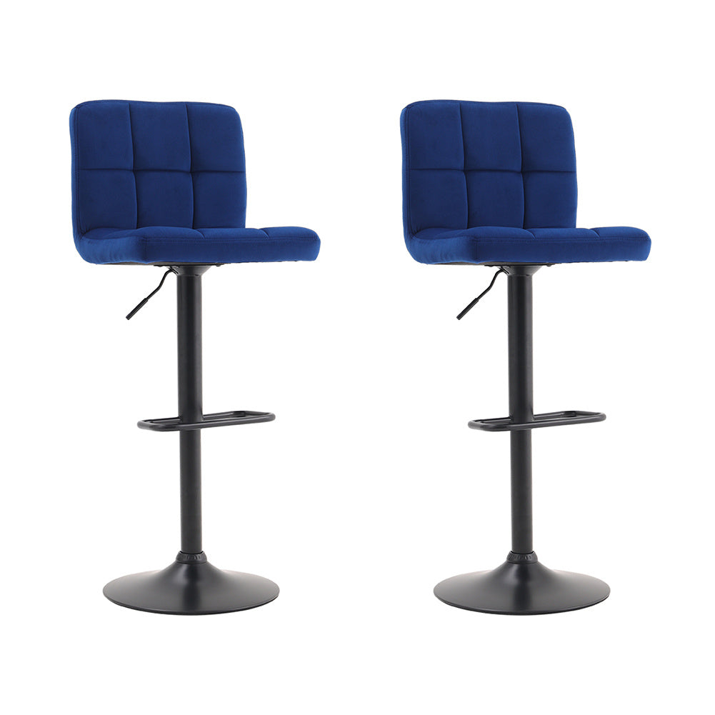 Blue 2 Pcs Velvet Upholstery Bar Stools High chairs Breakfast Dining stools with Low Backrest