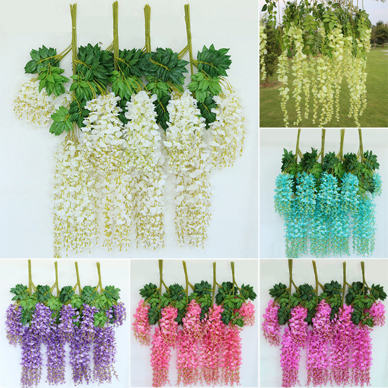 12PCS Artificial Silk Wisteria Fake Flower Vine Wedding Garland Hanging Decoration, White