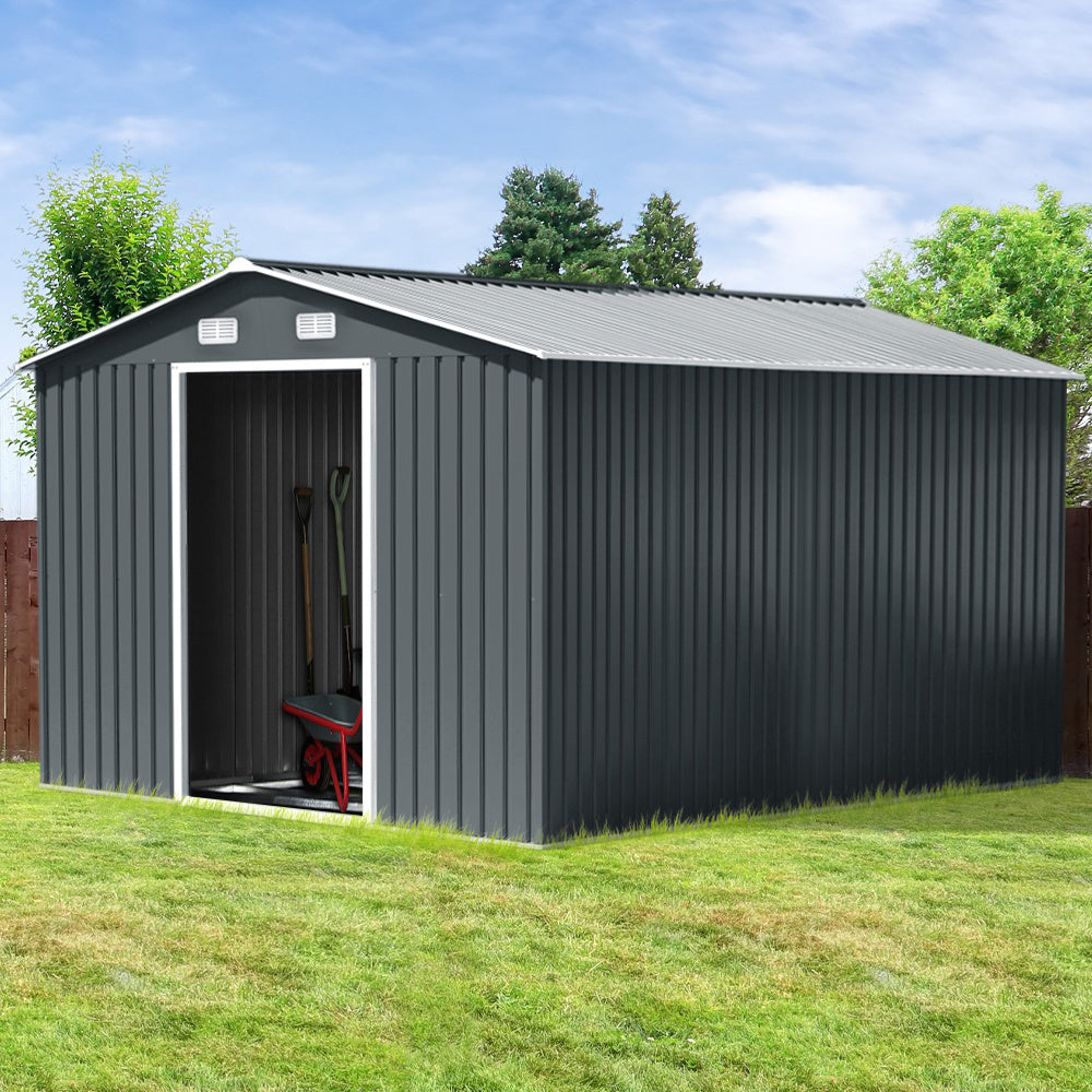 12ft x 10ft Outdoor Metal Garden Tool Shed, Black