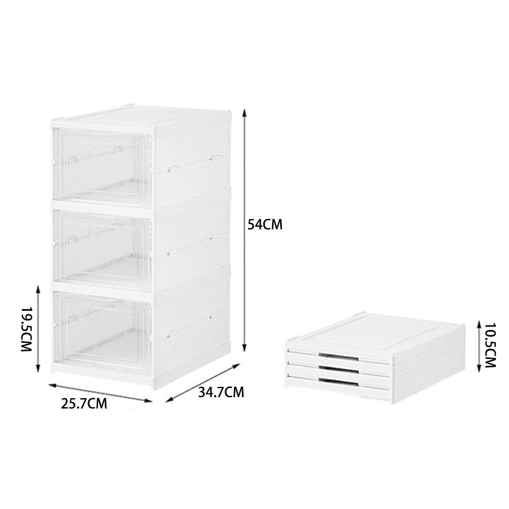 White 3 Tier Foldable Shoe Storage Box Unit