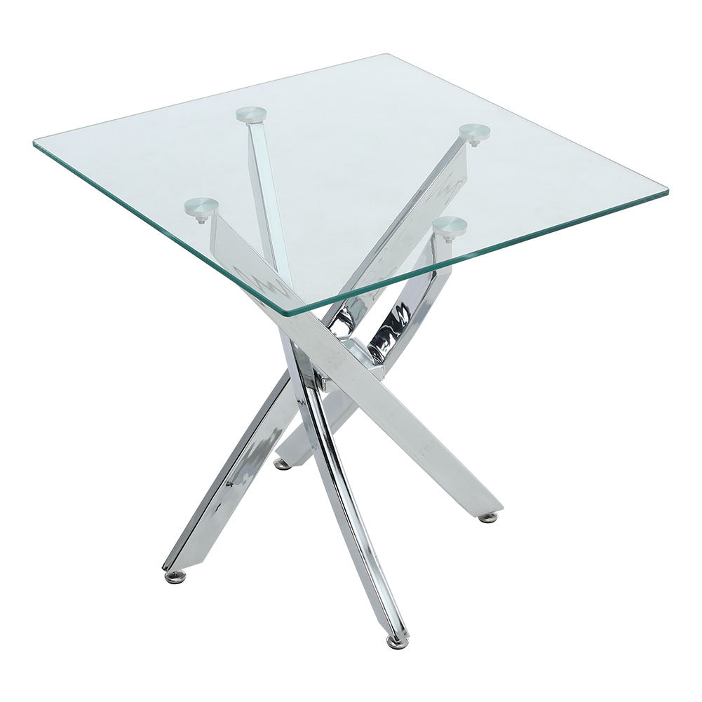 Square Tempered Glass Top Side Table with Chrome Legs