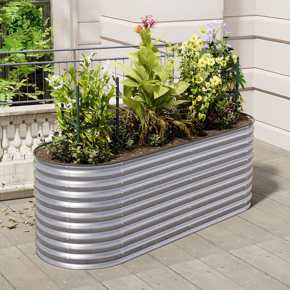 240cm Silver Oval Shaped Galvanized Steel Raised Garden Bed