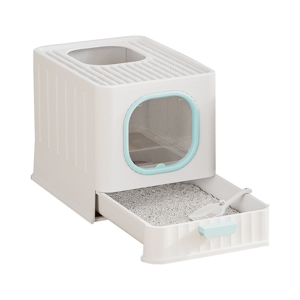 Blue Enclosed Folding Cat Litter Box Toilet with Scoop