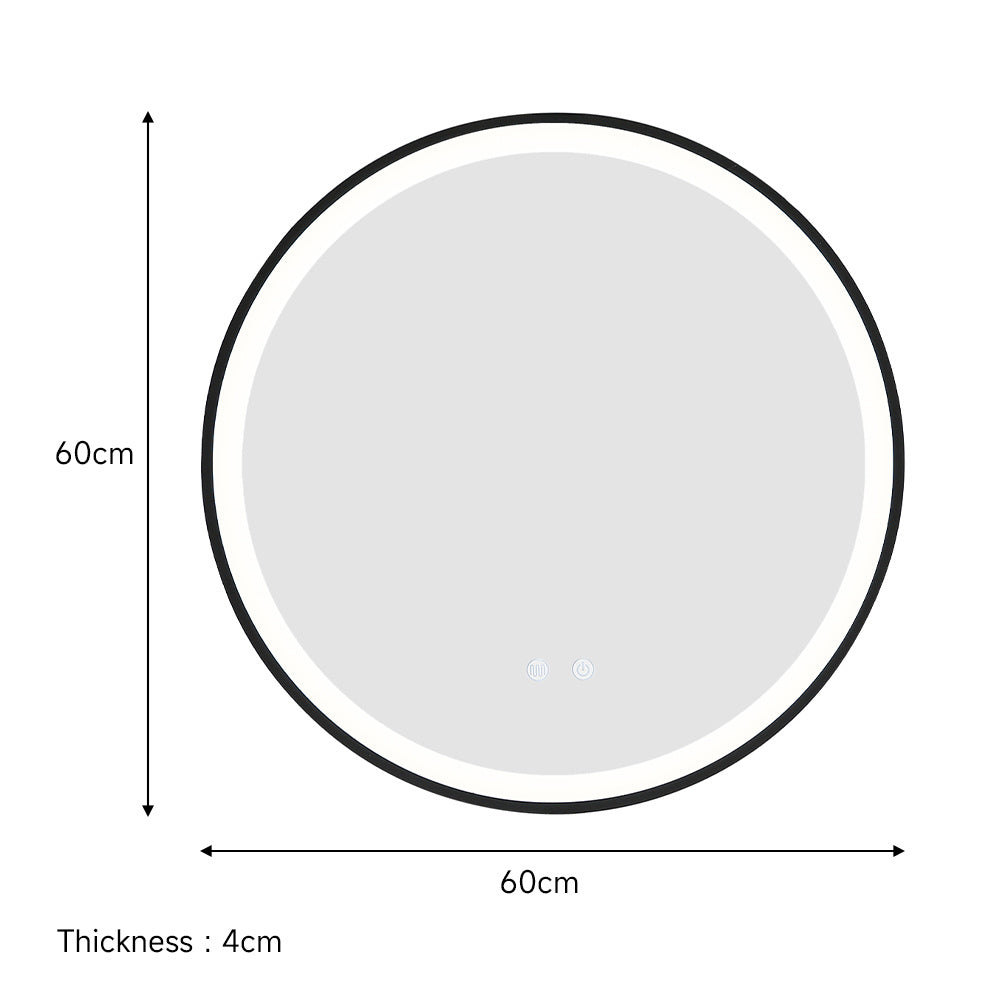 Black 60cm Round Metal Framed LED Wall Mirror