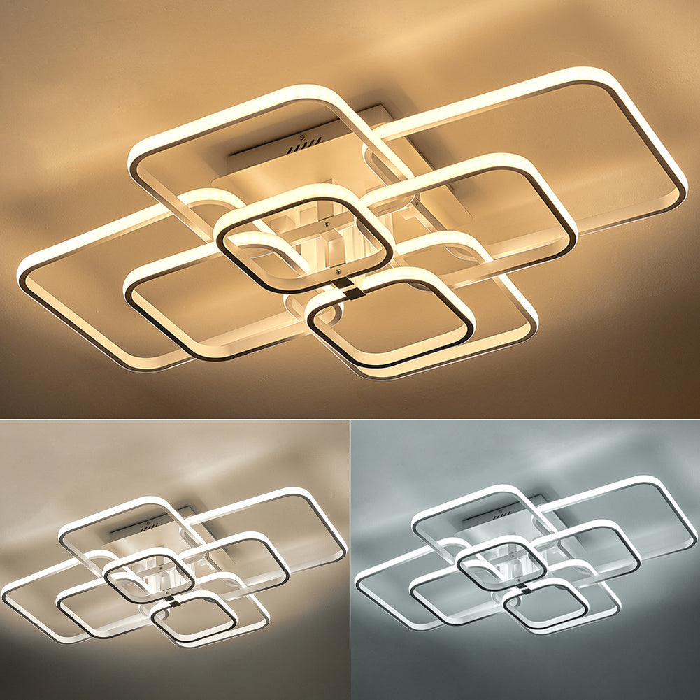 Square LED Dimmable Chandelier Ceiling Light With Remote, 8 Head