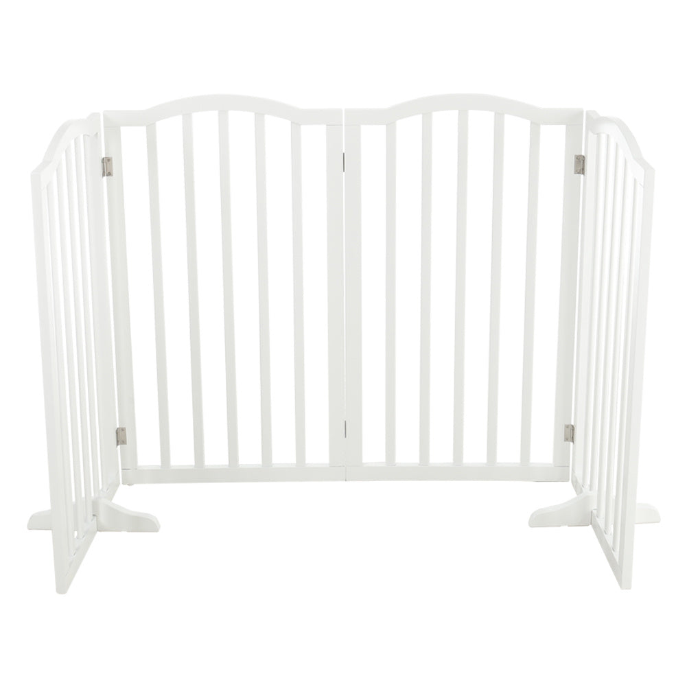 Wood Durable Free Standing Folable Pet Gate Fence White 4 Panels