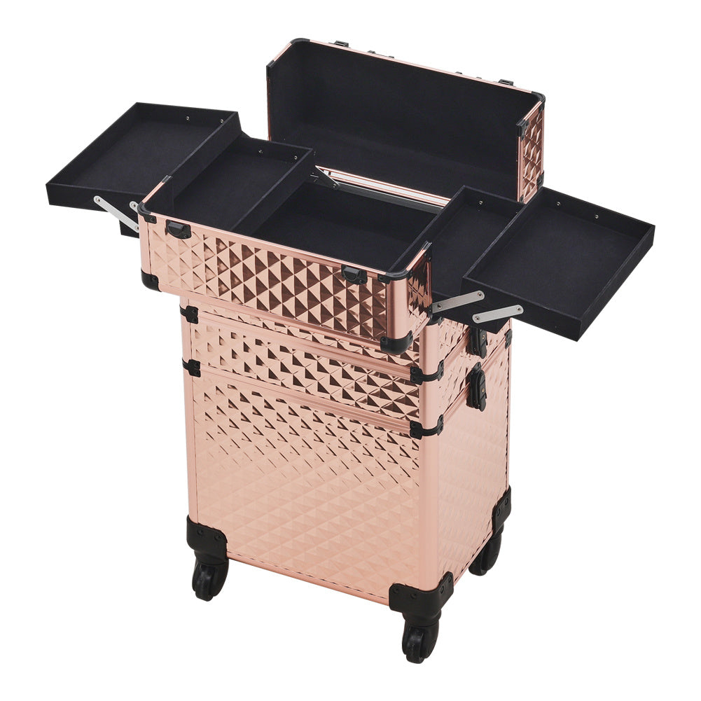 3in1 Cosmetic Train Case with Detachable Beauty Storage Box,Rose Gold