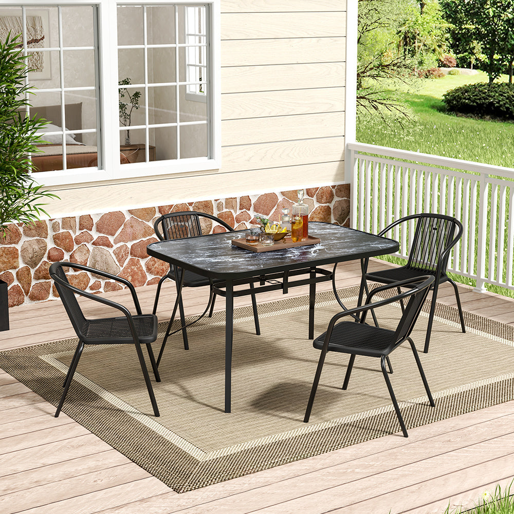 Black Rectangular Garden Tempered Glass Marble Coffee Table with Four chairs