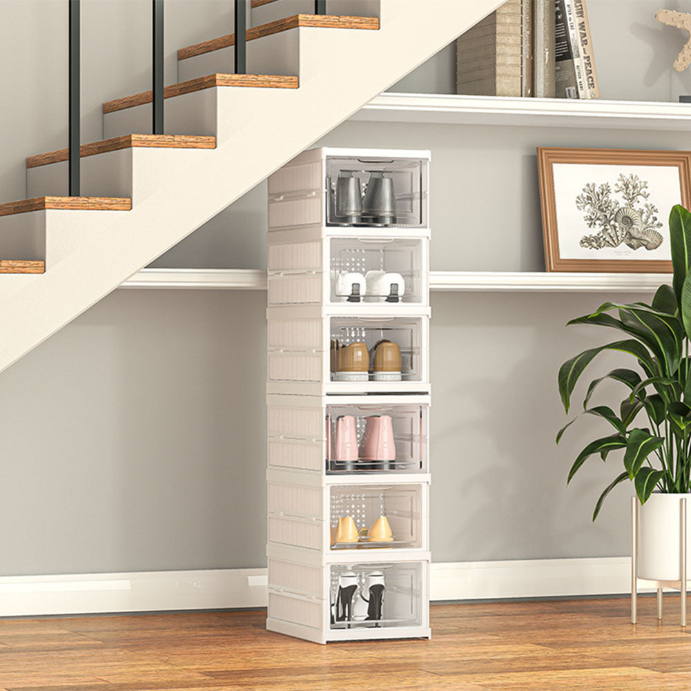 White 6 Tier Foldable Shoe Storage Box Unit