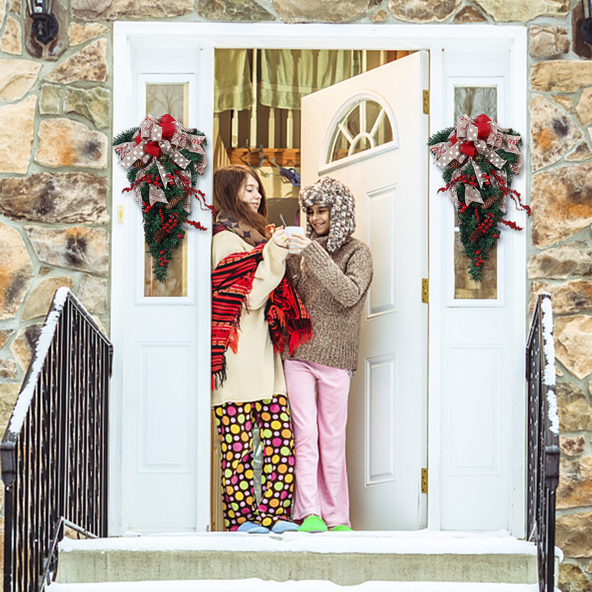 Ribbon Bow Christmas Teardrop Swag