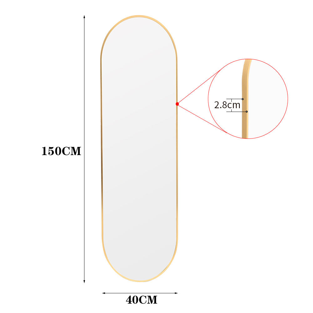 Modern Oval Metal Full Length Wall Mirror Gold