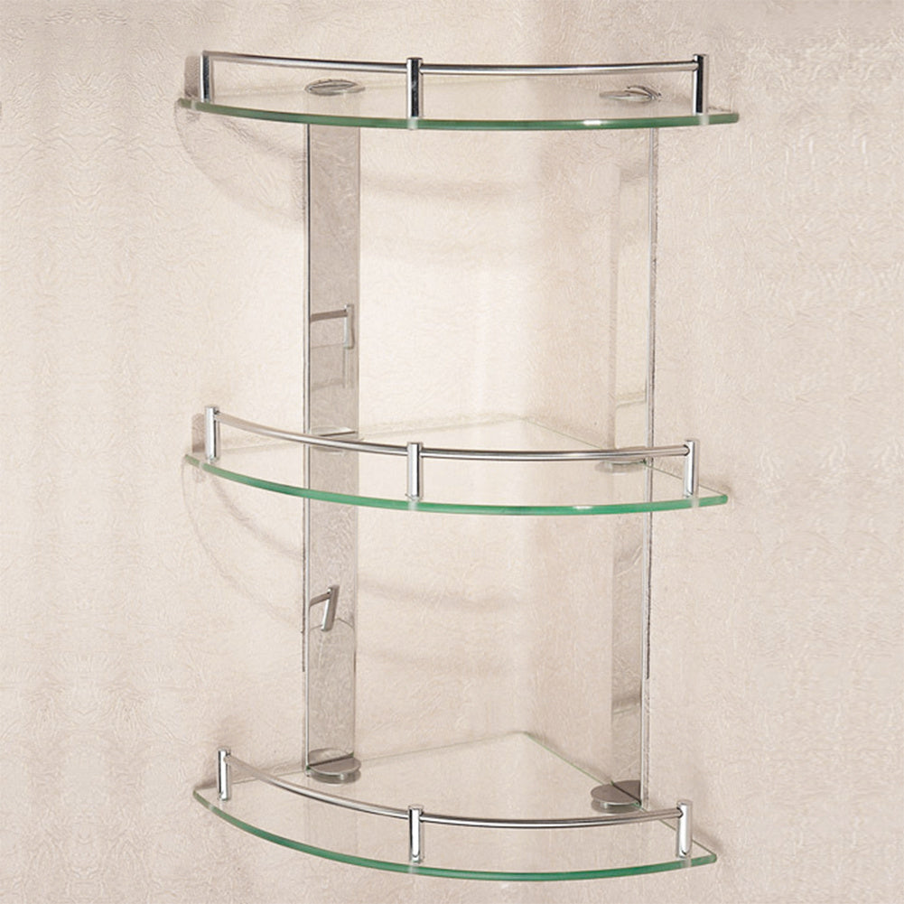 3 Tier Corner Glass Shower Storage Shampoo Holder, 24x24CM