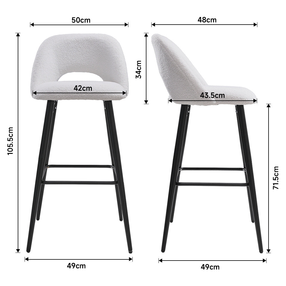 2Pcs Teddy Bear Fur Upholstered Breakfast Bar Stools with Backrest