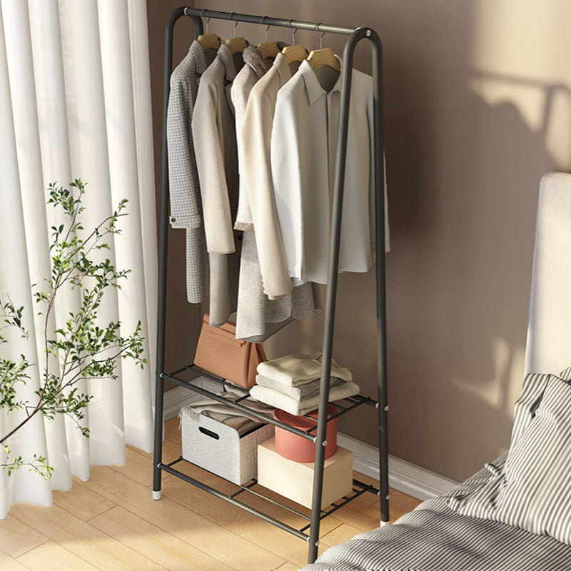 Freestanding Metal Clothing Rack with 2 Tier Wire Shelf