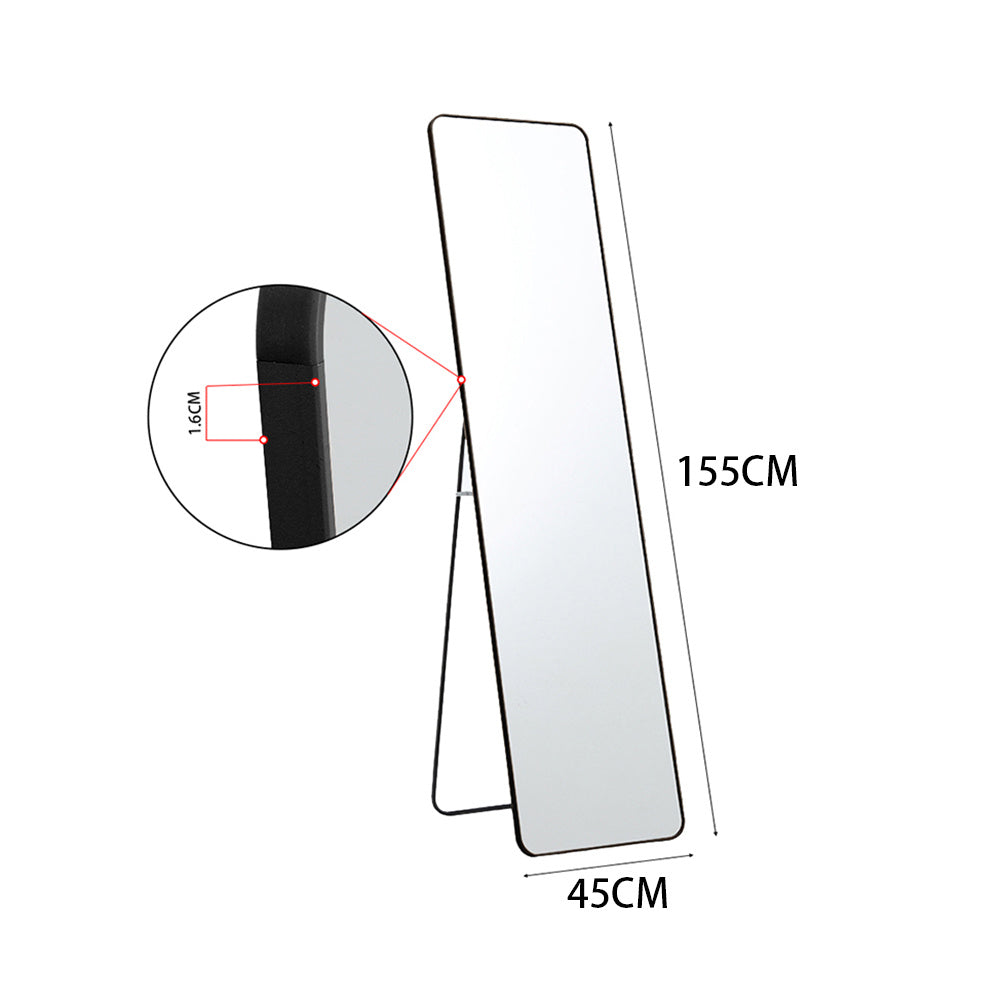 Black 155cm Modern Rectangle Metal Floor Mirror