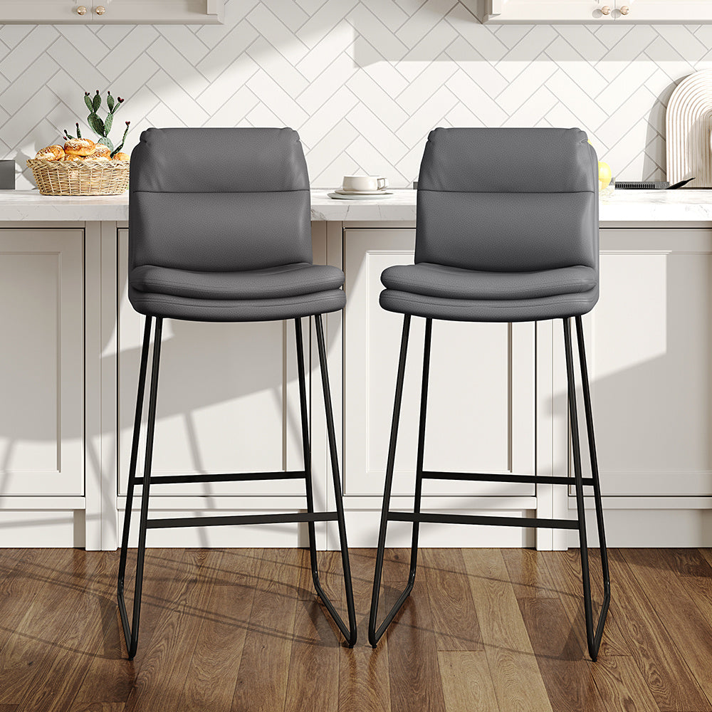 2Pcs Modern Faux Leather Breakfast Bar Stools,Grey