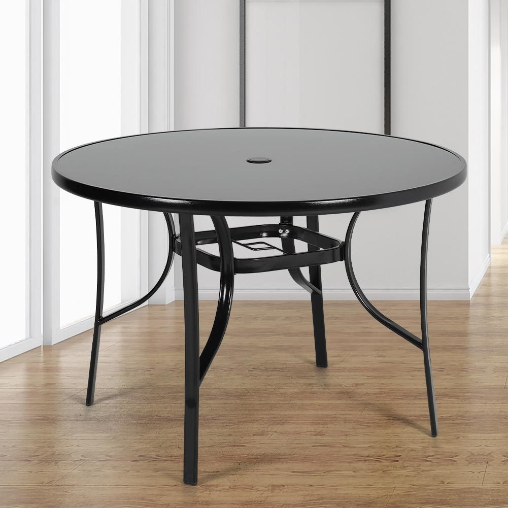 105CM Garden Glass Top Table With Umbrella Hole, Round