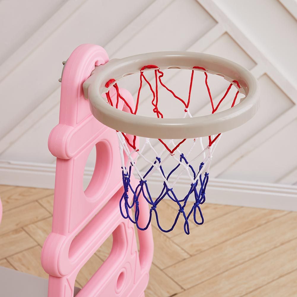 Kids Swing Slide and Basketball Hoop 3 in 1 Play Game Center,Pink