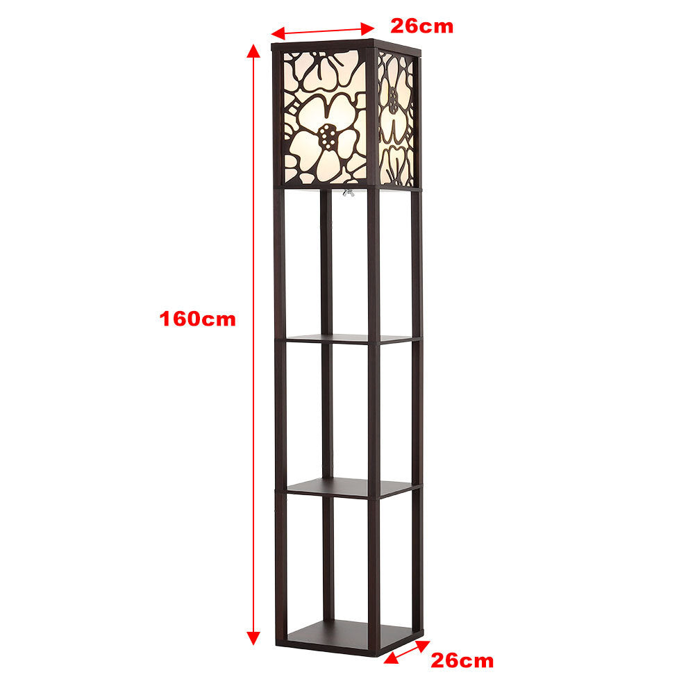 3 in 1 Wooden and Linen Floor Lamp with Shelves,Walnut Flower