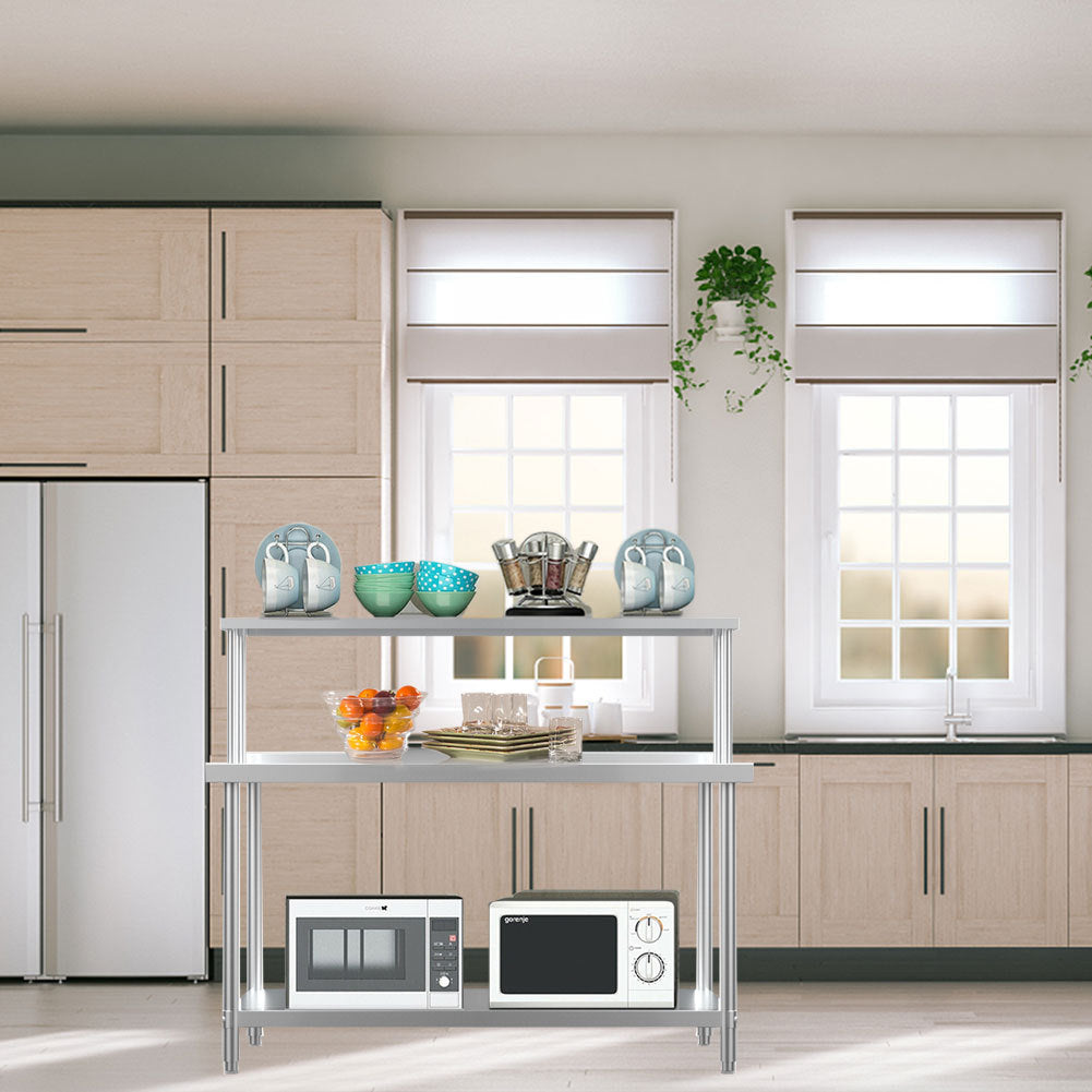 150CM Stainless Steel Kitchen Working Table with Lower Layer and Backsplash