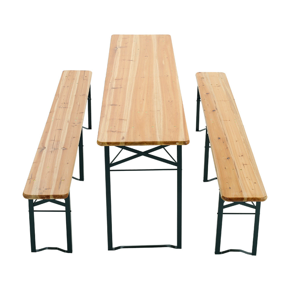 3 Pcs Outdoor Wooden Foldable Table Benches Set