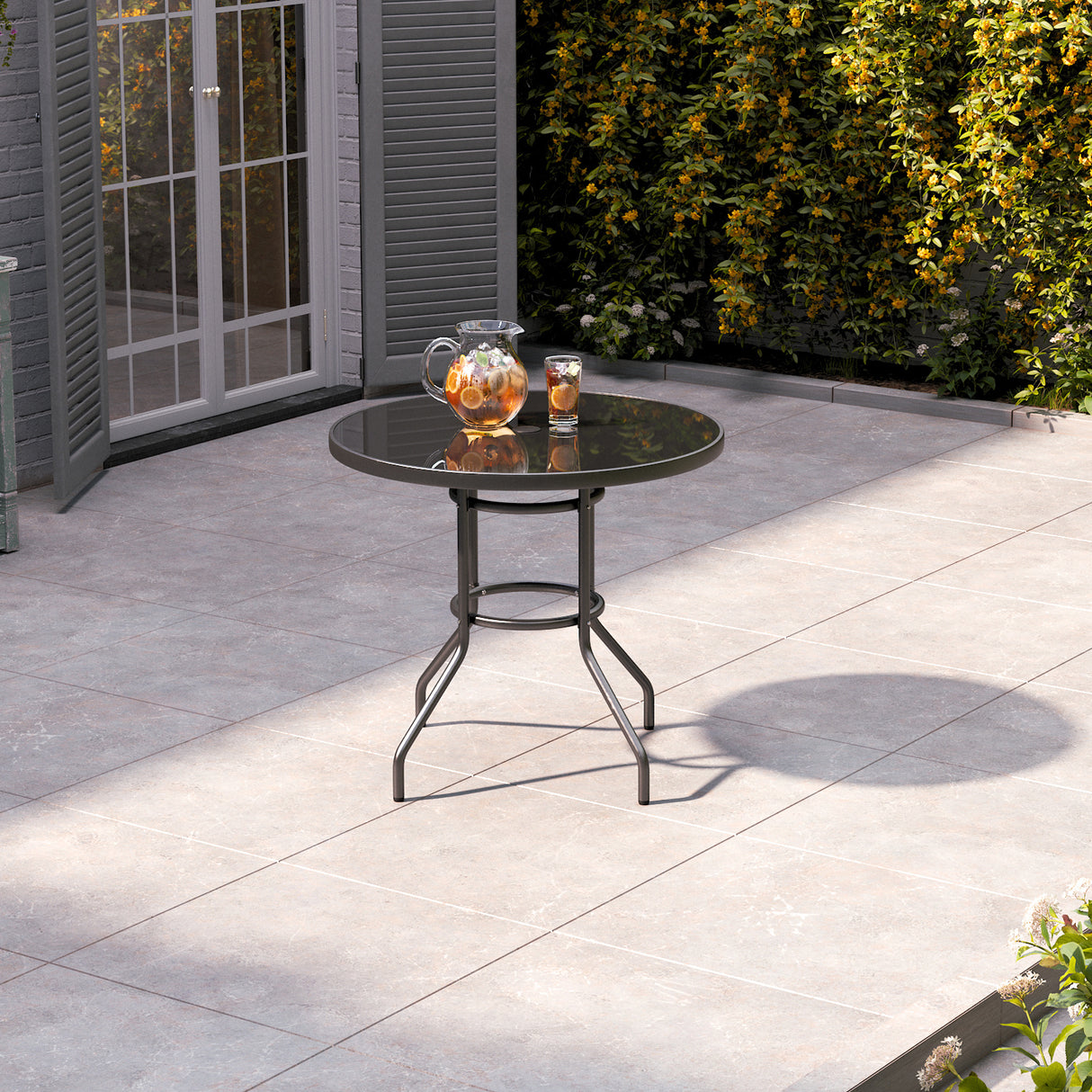 80CM Garden Glass Top Table With Umbrella Hole Round