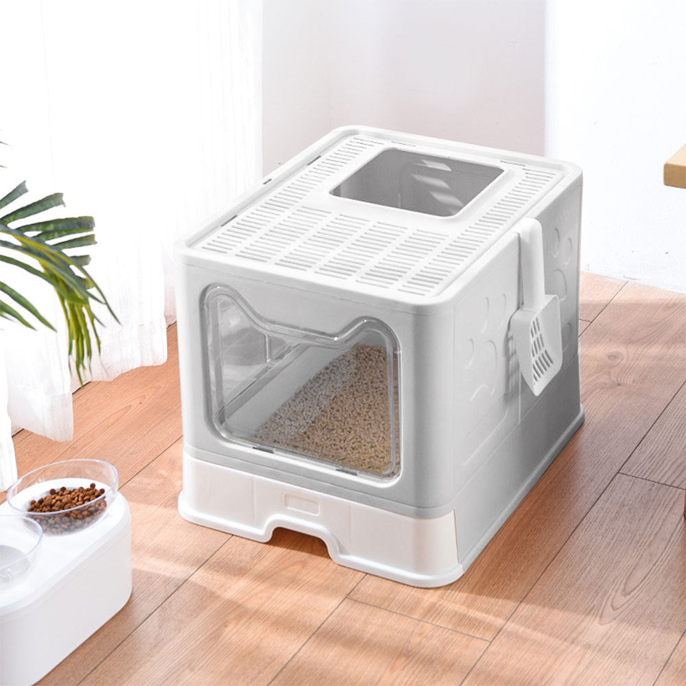 Grey Top Entry Plastic Folding Cat Litter Box