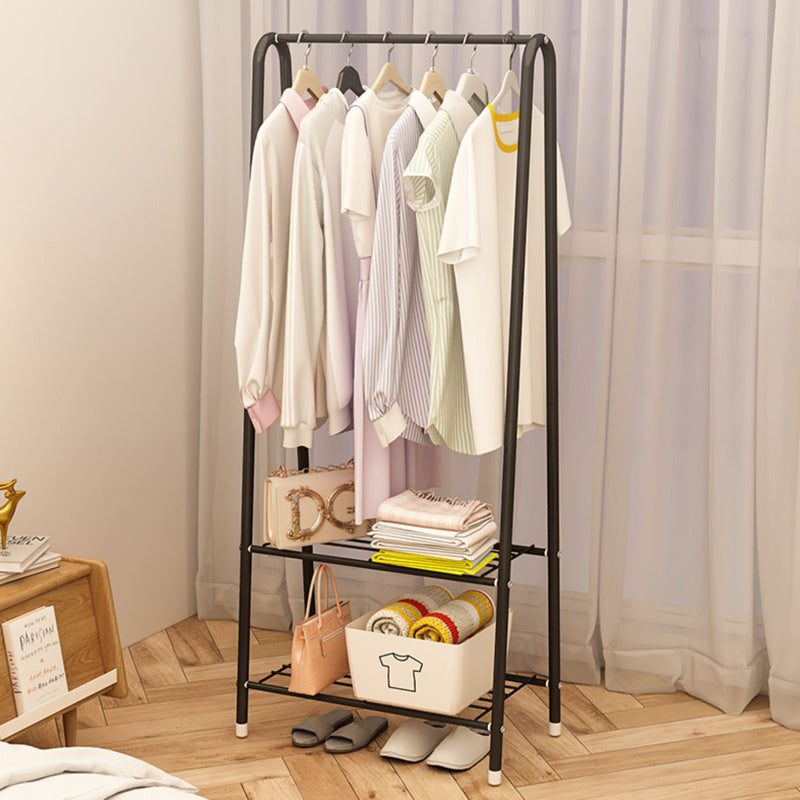Freestanding Metal Clothing Rack with 2 Tier Wire Shelf