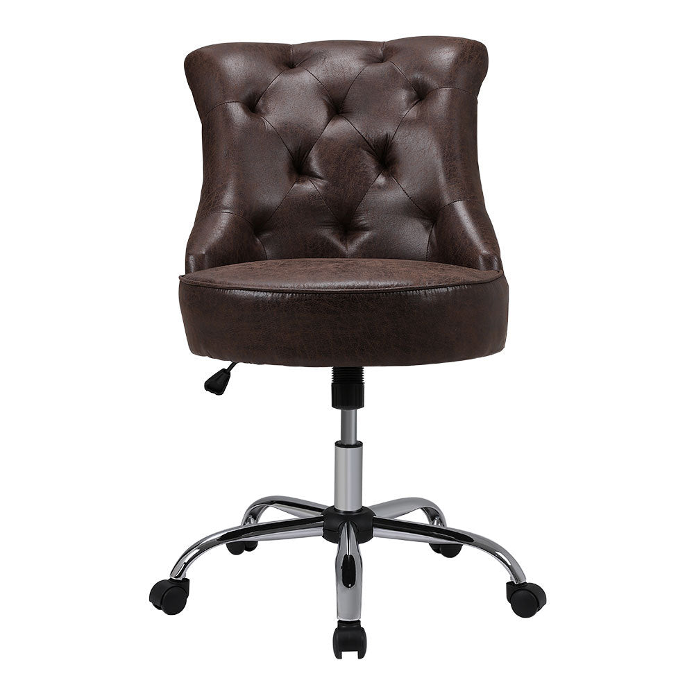 Mid-Back Linen Buttoned Swivel Office Chair