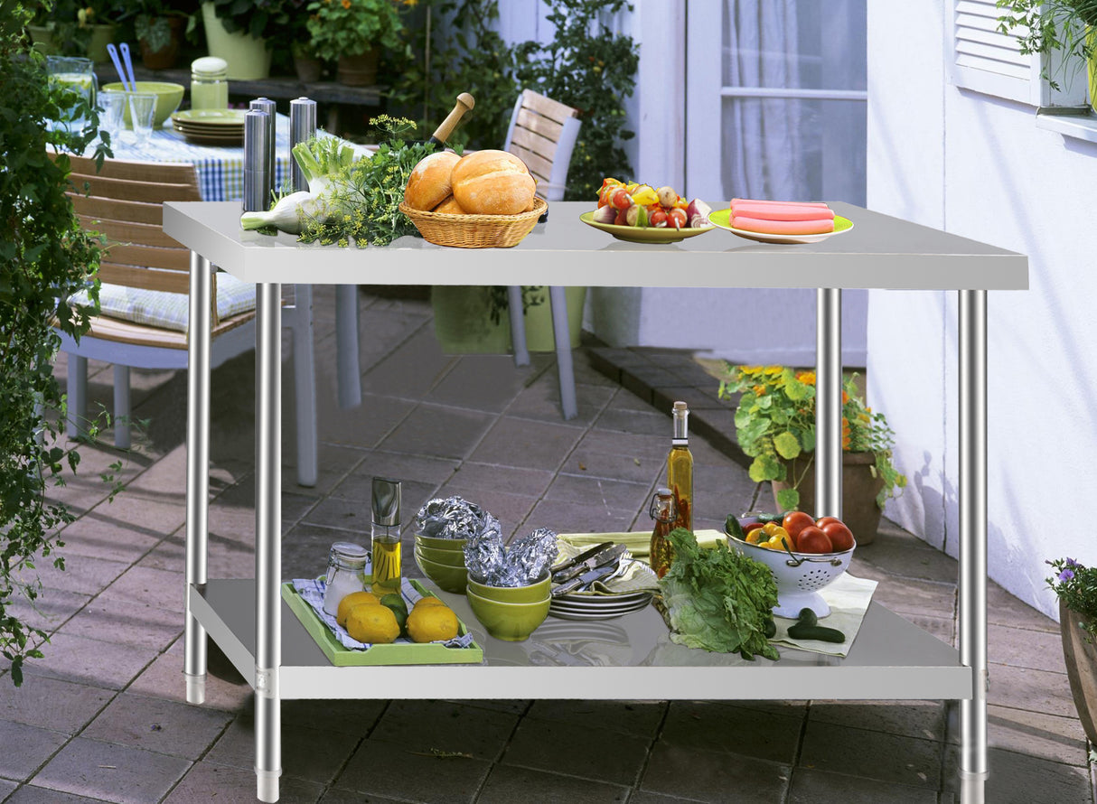 120CM Kitchen Work Table Steel Frame with Lower Shelf